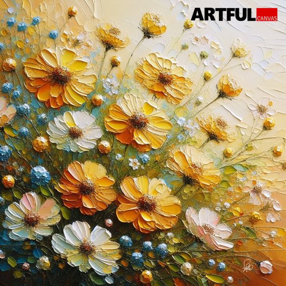 Golden Cosmos Garden - Textured Floral Art Print