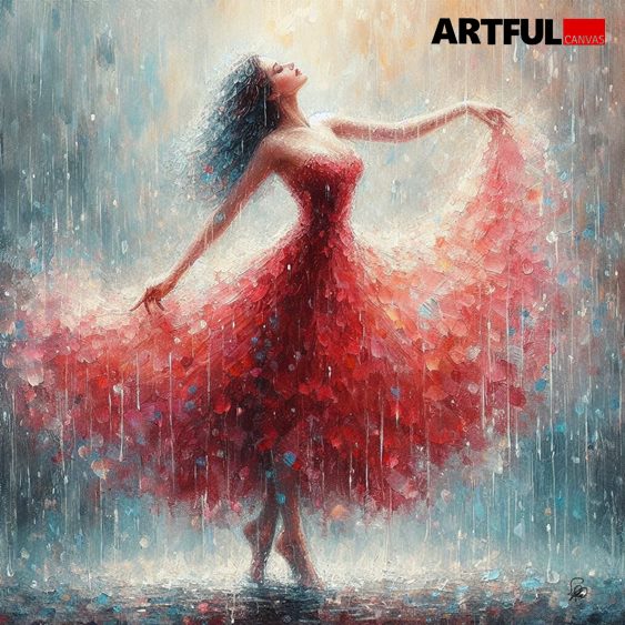 Dancing in Crimson Rain - Impressionist Art Print