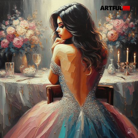Evening Elegance - Woman in Gown Art Print