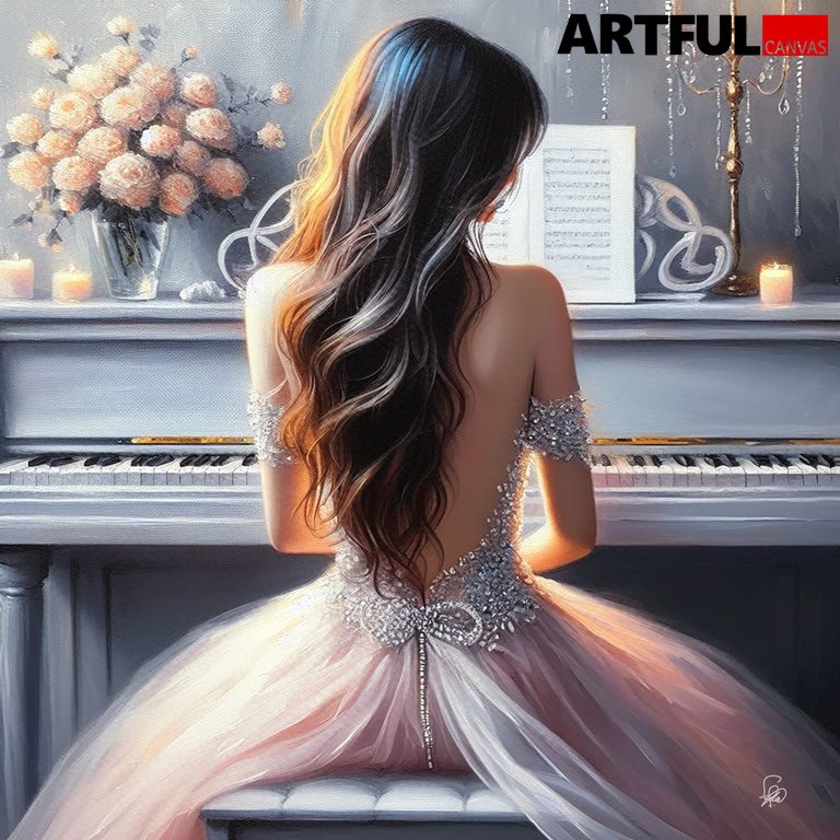 Ethereal Elegance at the Piano - Romantic Art Print