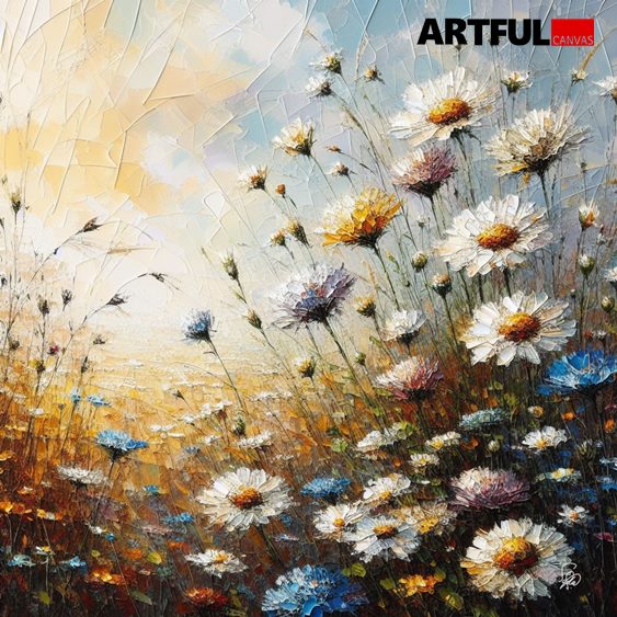 Windswept Daisy Meadow - Impressionist Floral Art Print