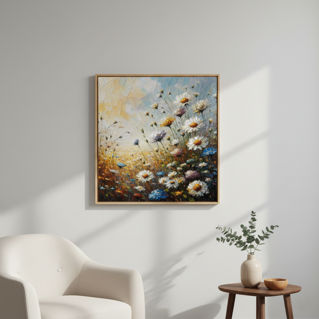 Windswept Daisy Meadow - Impressionist Floral Art Print