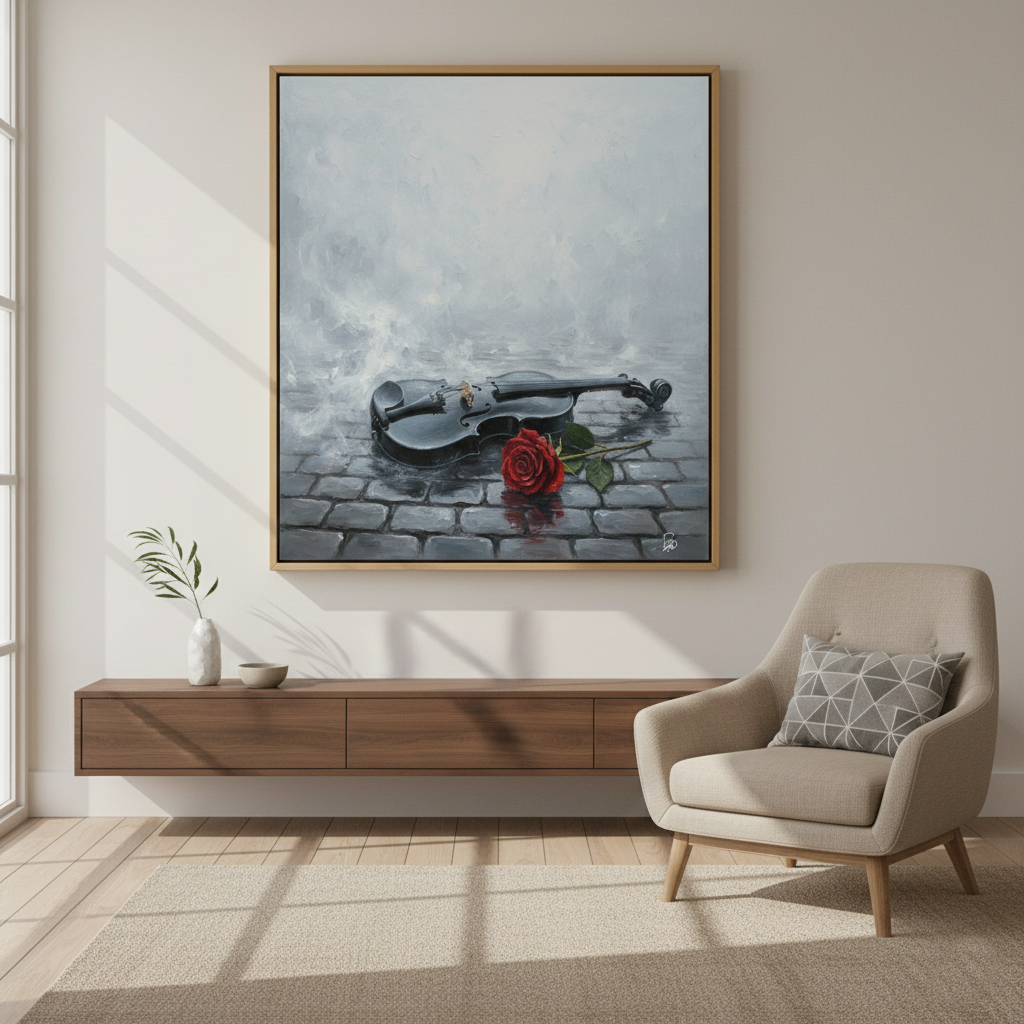 Silent Serenade - Violin and Rose Art Print
