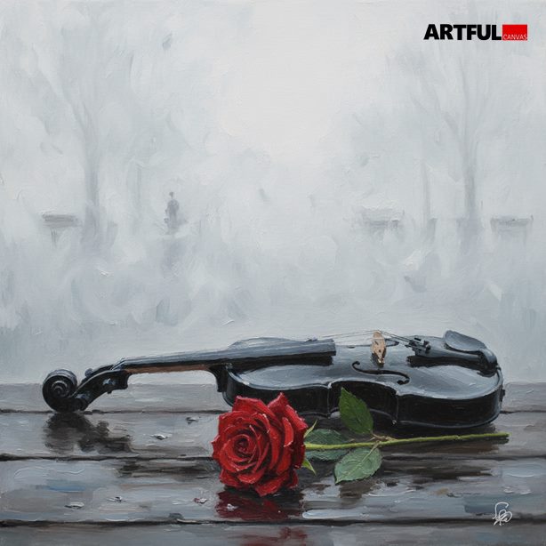 Misty Reverie - Violin and Rose Art Print