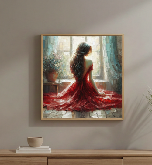 Crimson Reverie - Woman by Window Art Print