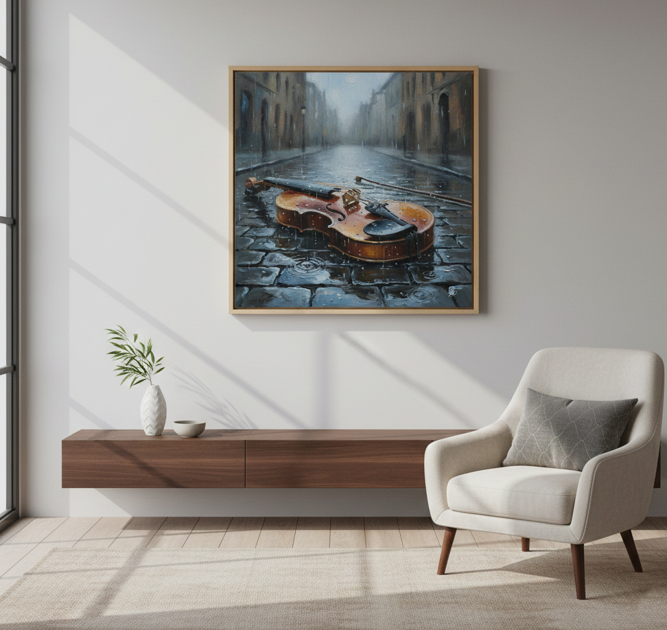 Rainy Sonata - Violin in the Rain Art Print