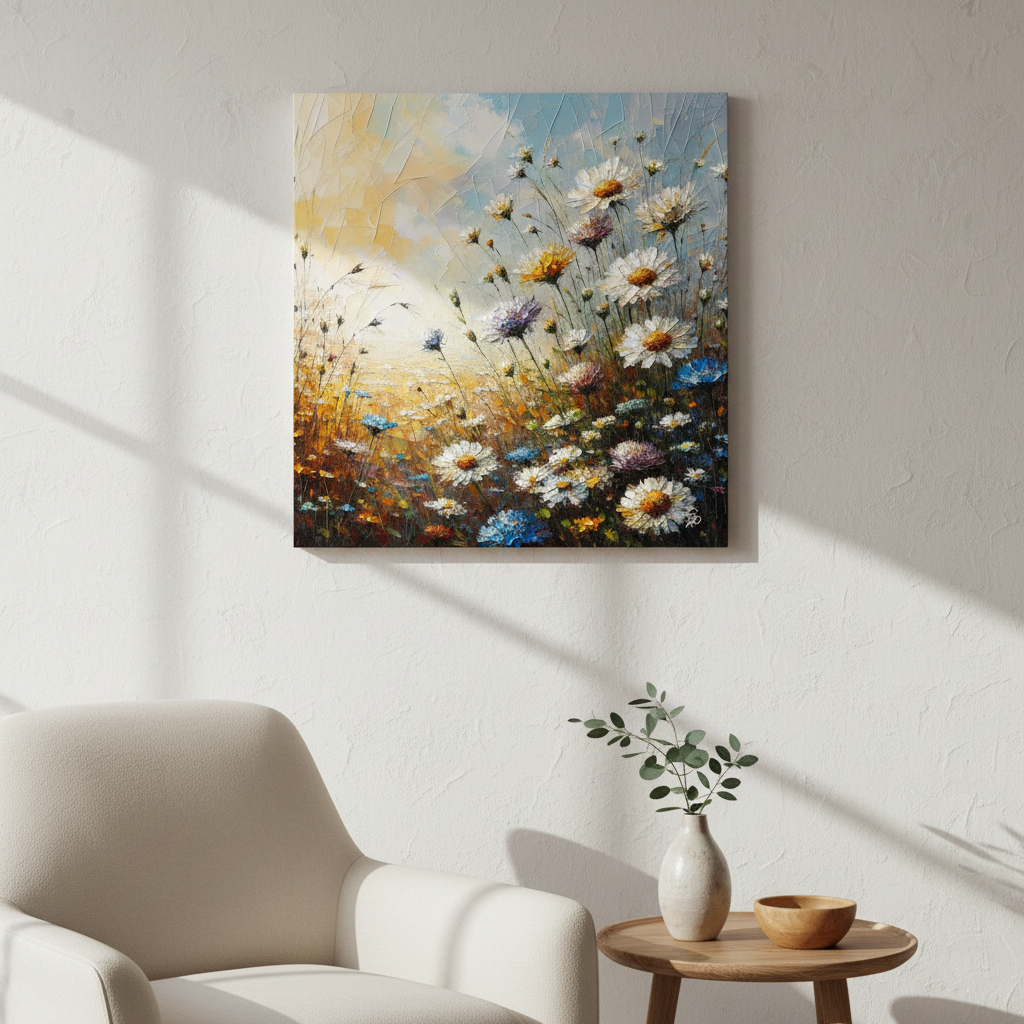 Windswept Daisy Meadow - Impressionist Floral Art Print