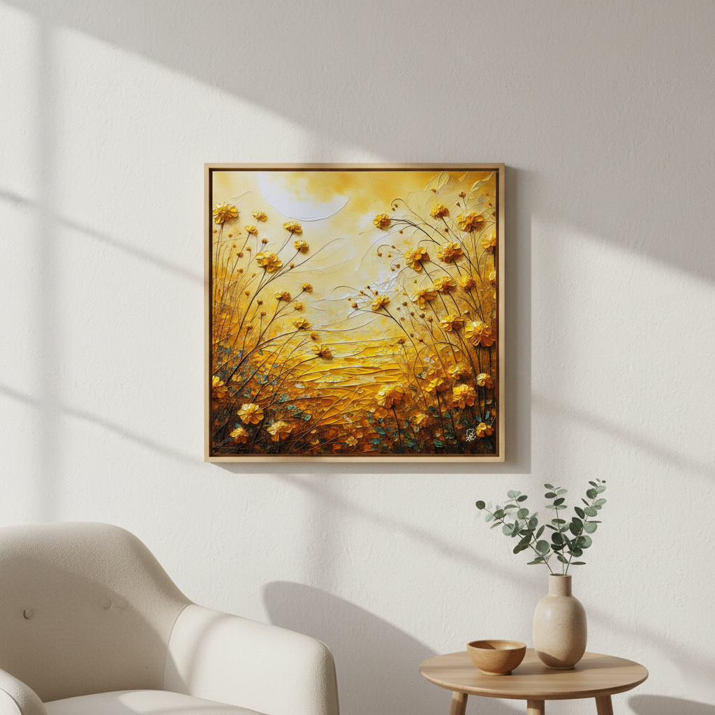 Golden Meadow Dreams - Textured Floral Art Print
