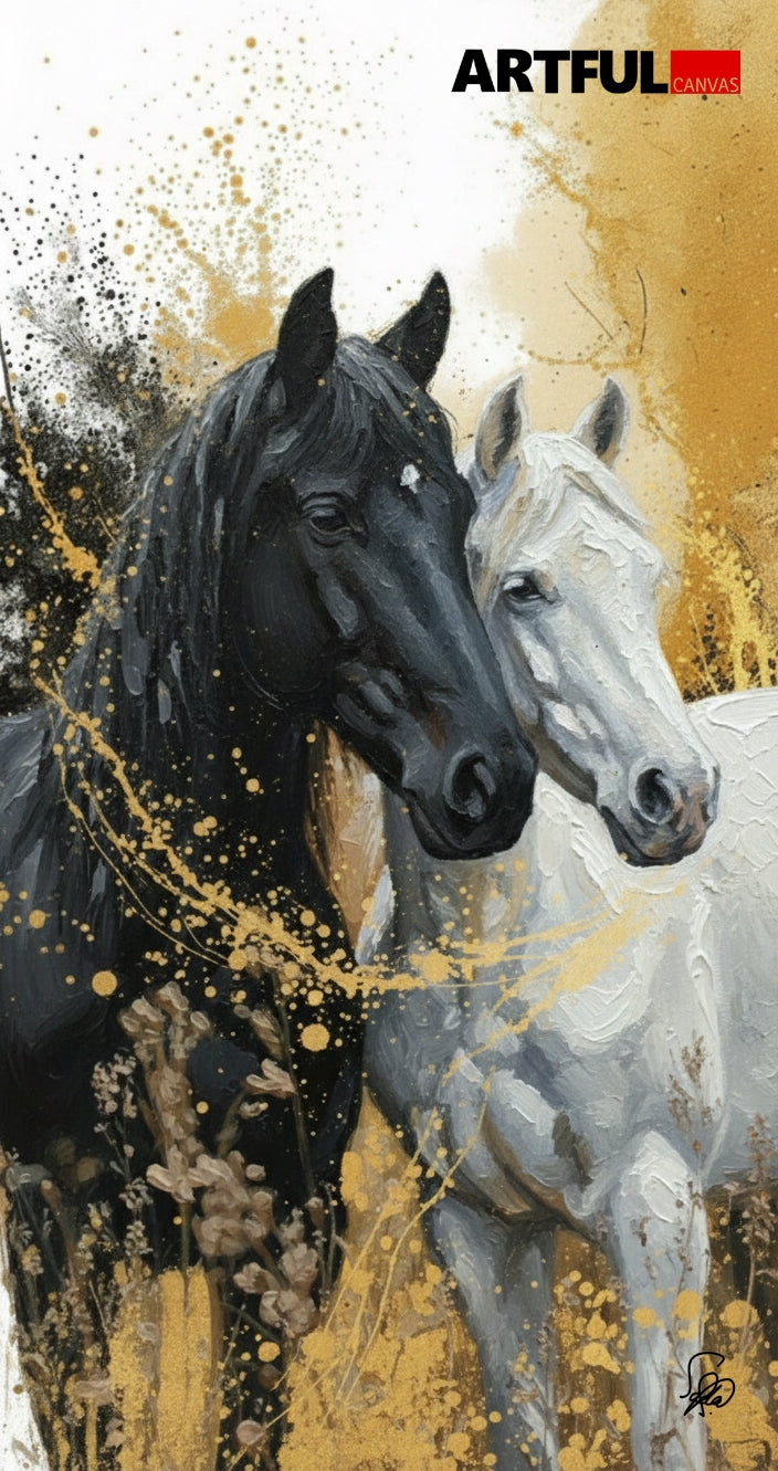 Eternal Bond - Black and White Horses Art Print