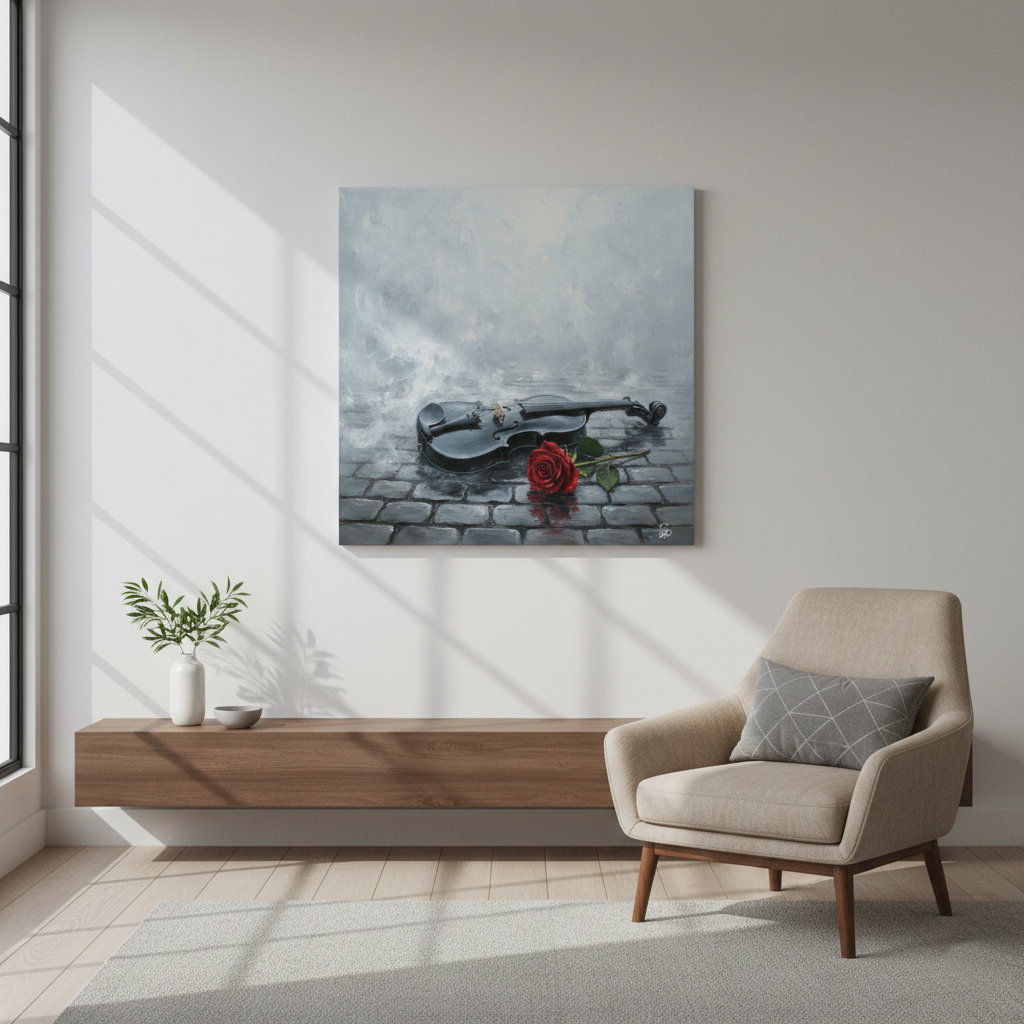 Silent Serenade - Violin and Rose Art Print