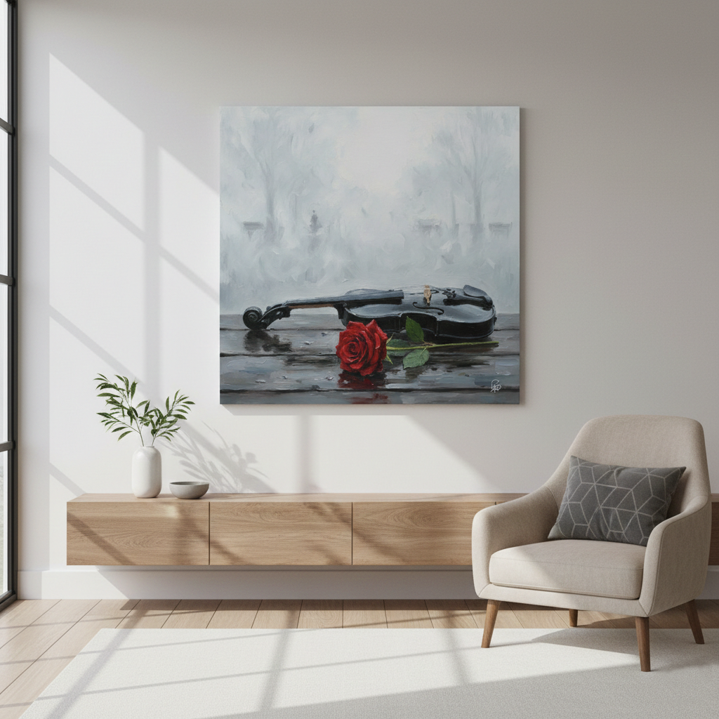 Misty Reverie - Violin and Rose Art Print
