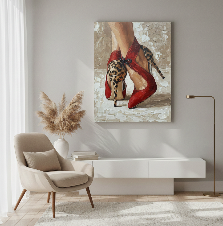 Wild Elegance - Red & Leopard Heels Art Print