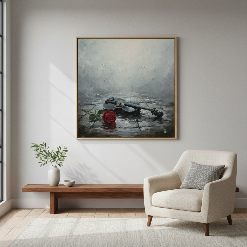 Silent Symphony - Violin & Rose Art Print