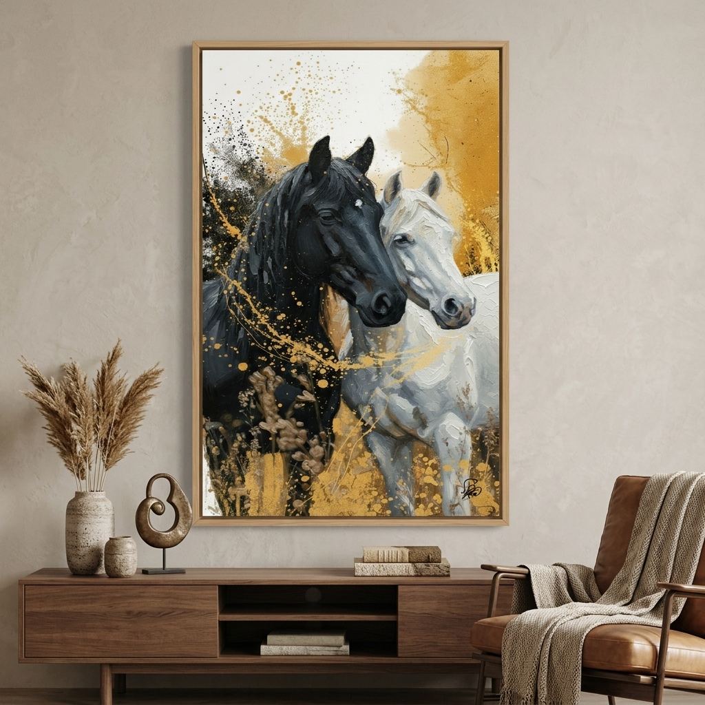 Eternal Bond - Black and White Horses Art Print