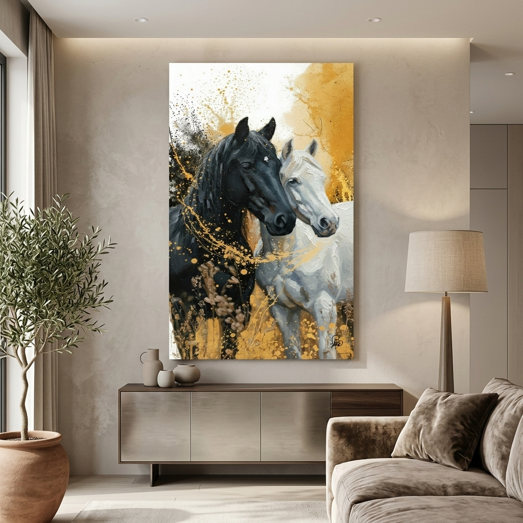 Eternal Bond - Black and White Horses Art Print