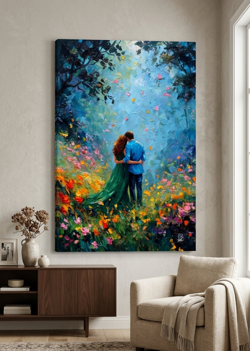 Blooming Together – Romantic Garden Oil Painting Print On Canvas