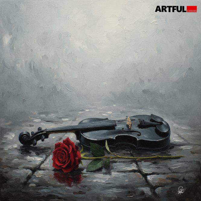 Melancholy Serenade - Violin & Rose Art Print