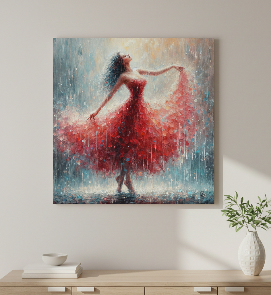 Dancing in Crimson Rain - Impressionist Art Print