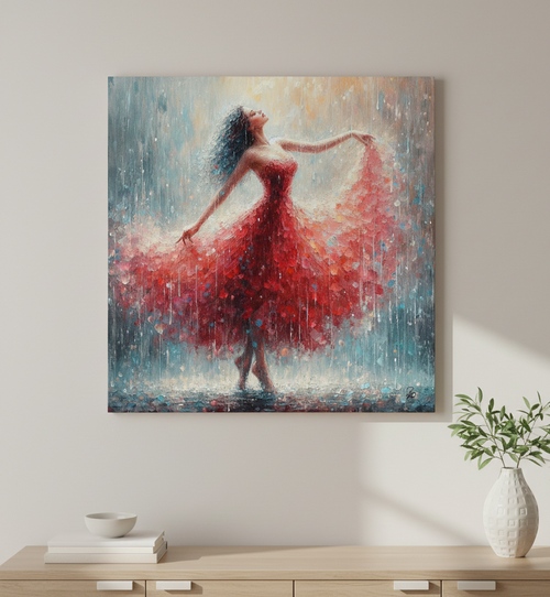 Dancing in Crimson Rain - Impressionist Art Print
