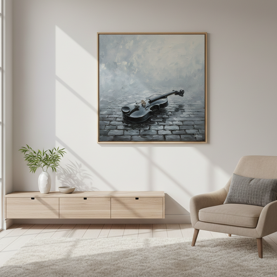 Echoes in Gray - Monochromatic Violin Art Print
