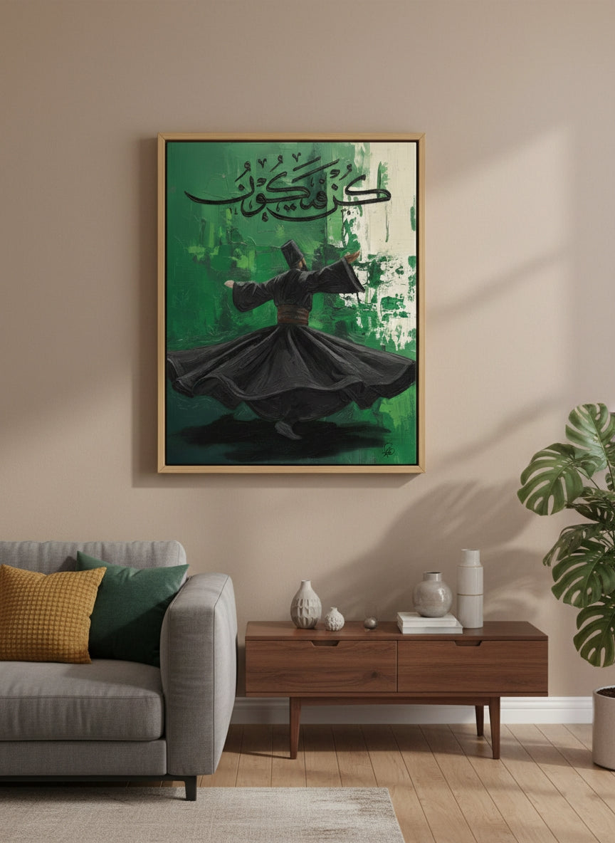 Sufi Dervish Art Print - Sacred Sema Dance with Calligraphy