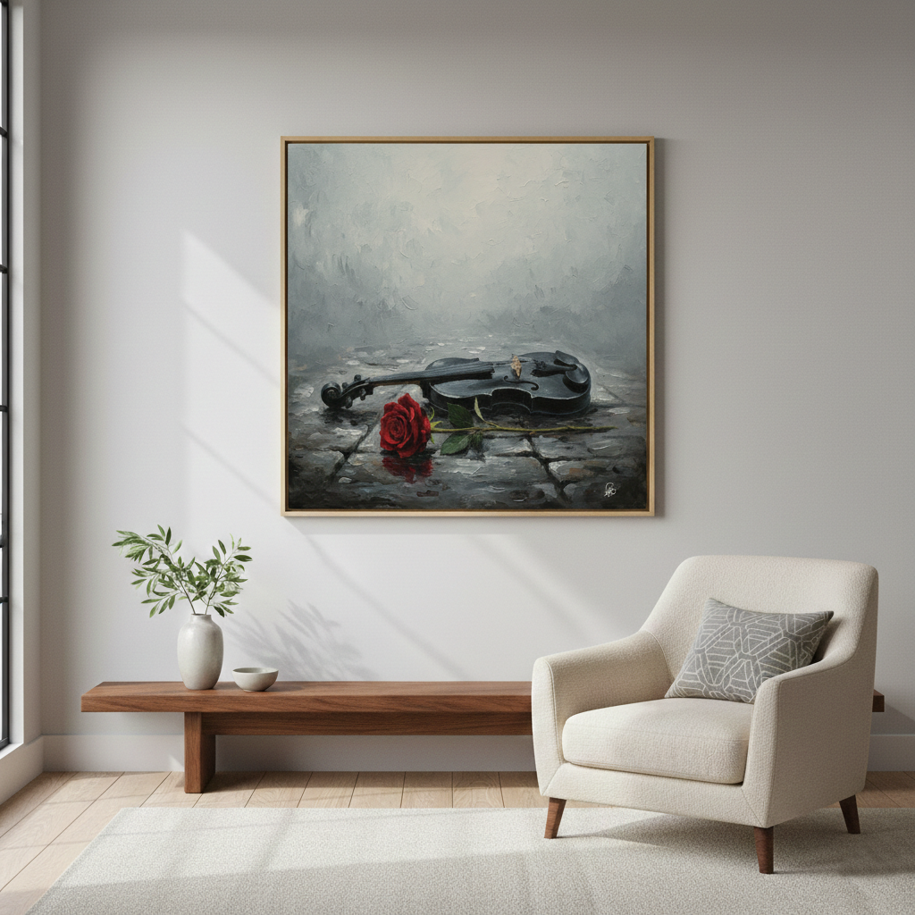 Rainy Reverie - Violin & Rose Art Print