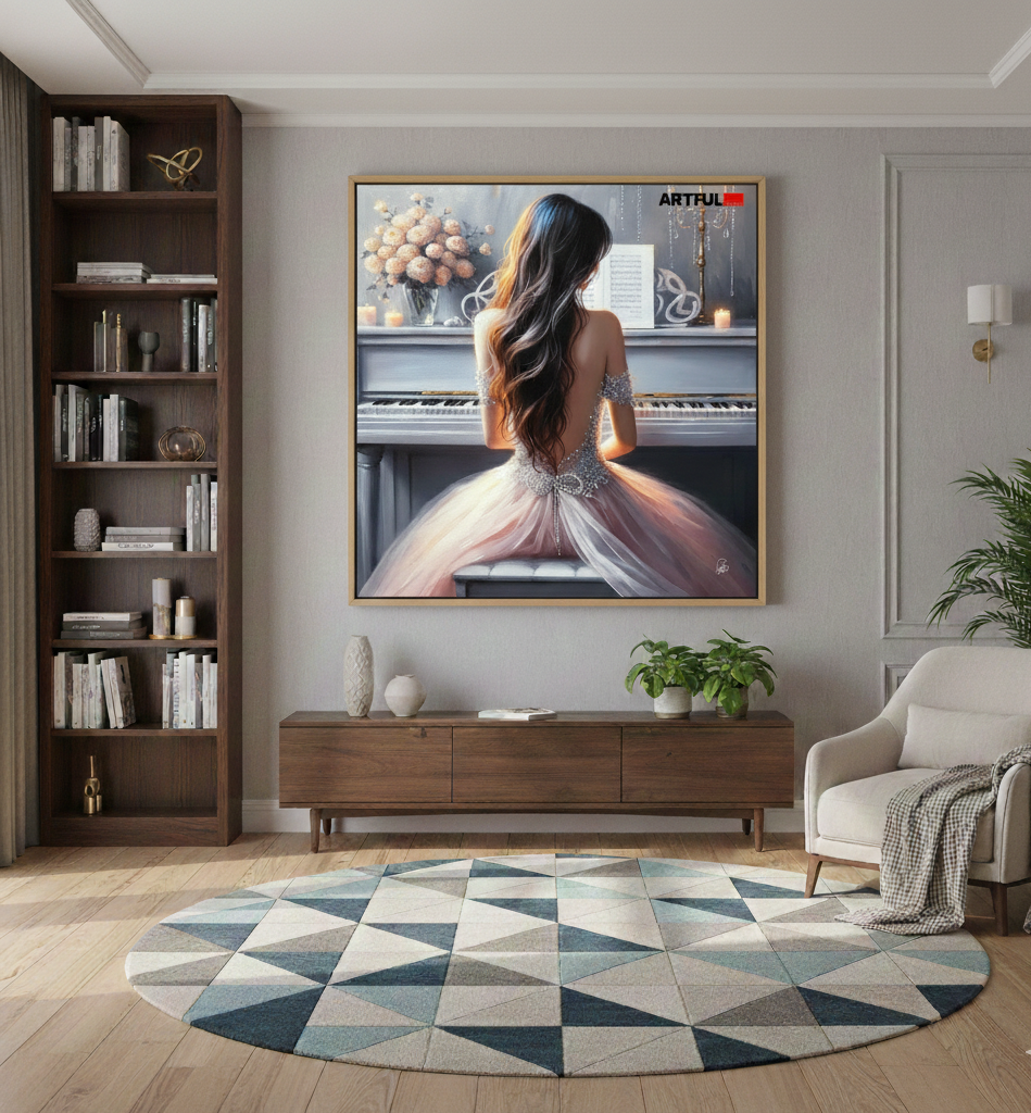 Ethereal Elegance at the Piano - Romantic Art Print