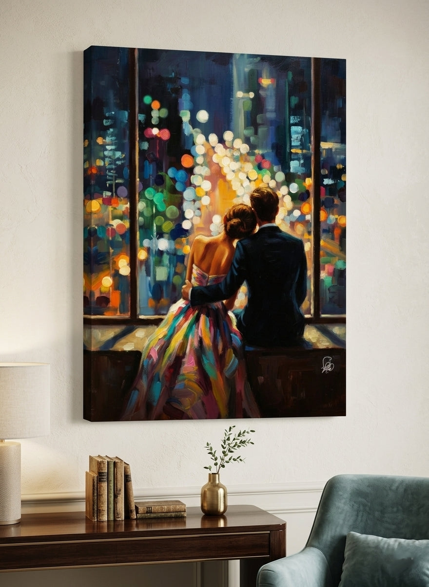 City Lights Romance – Oil Painting Print On Canvas