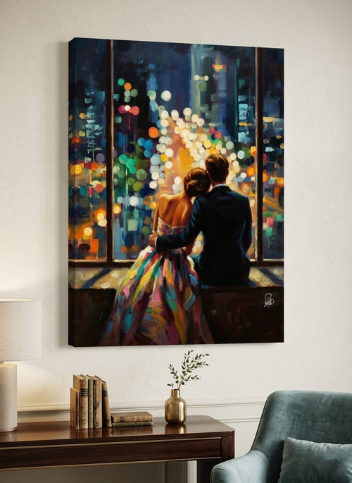 City Lights Romance – Oil Painting Print On Canvas