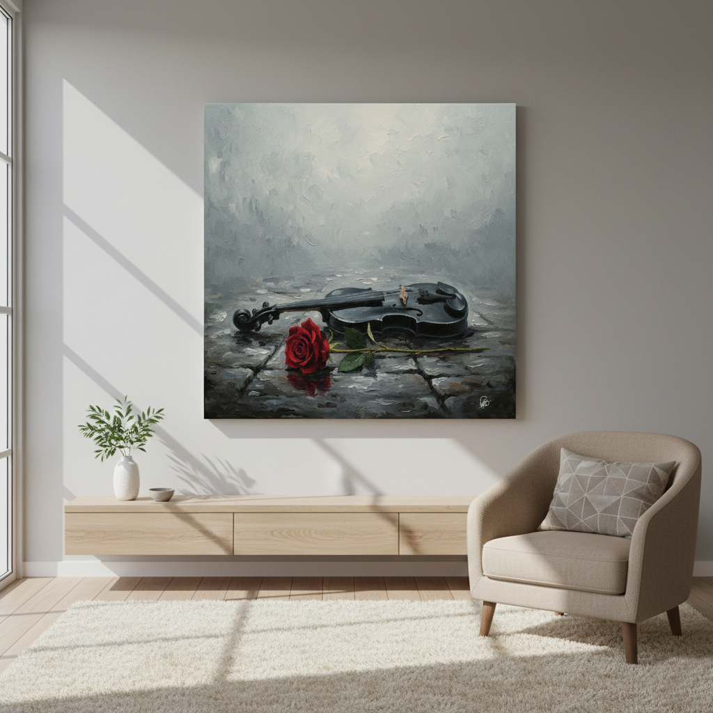 Melancholy Serenade - Violin & Rose Art Print