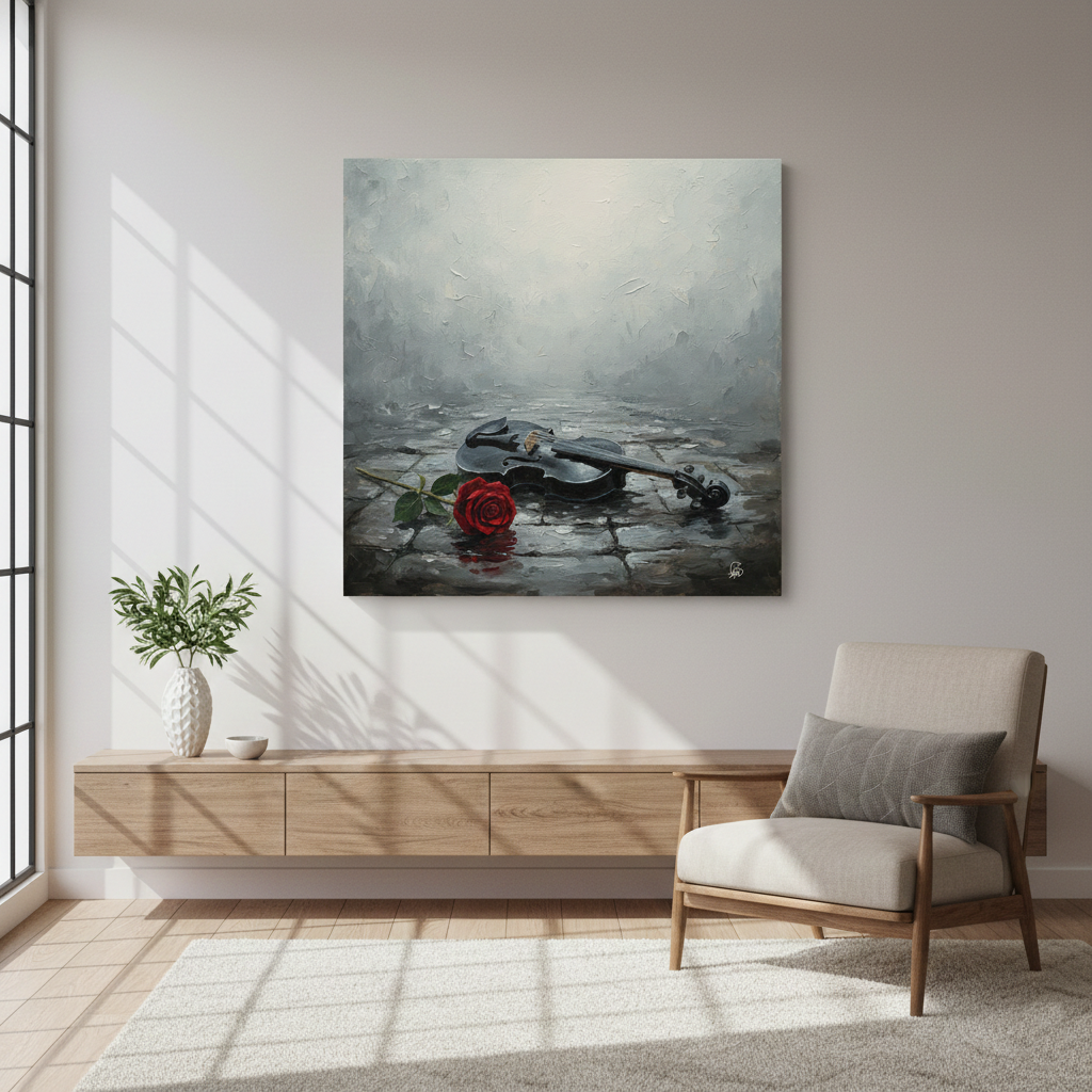 Silent Symphony - Violin & Rose Art Print