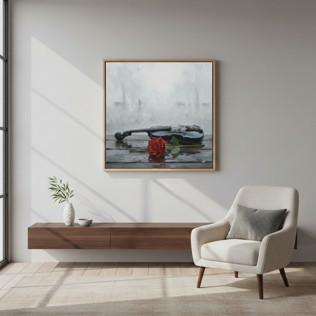 Misty Reverie - Violin and Rose Art Print
