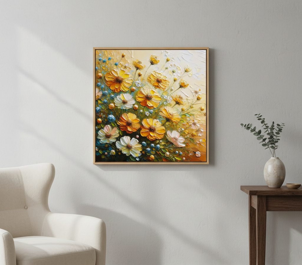 Golden Cosmos Garden - Textured Floral Art Print
