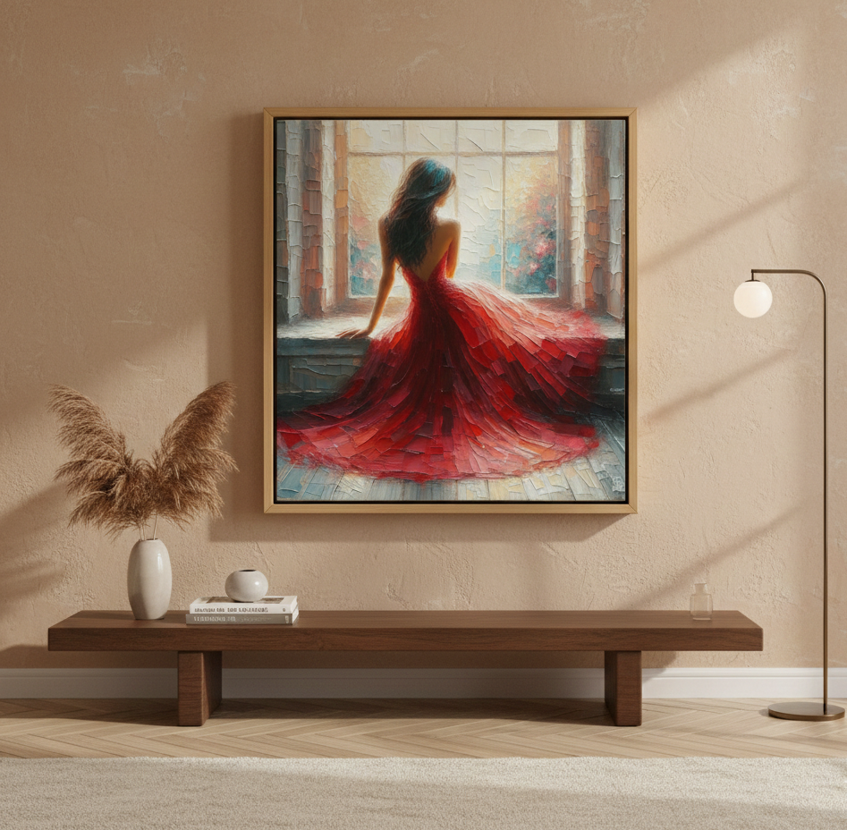 Lady in Red - Impressionist Window Portrait Art Print