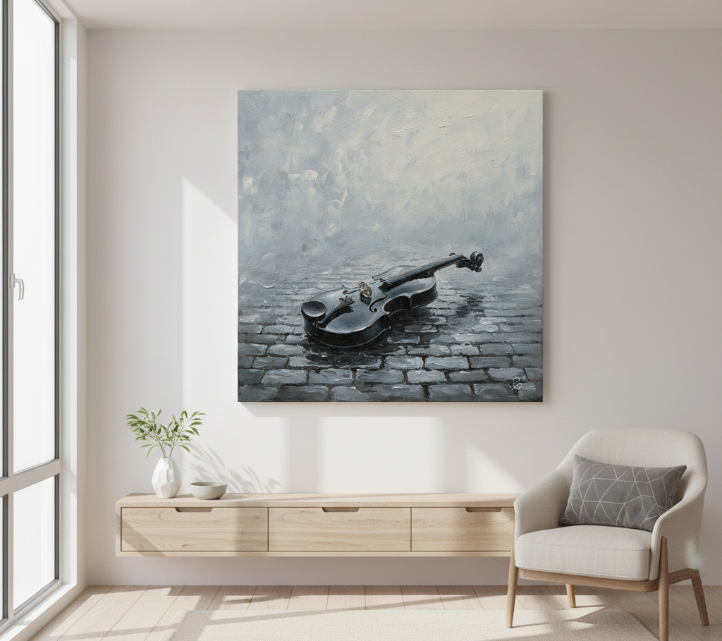 Echoes in Gray - Monochromatic Violin Art Print