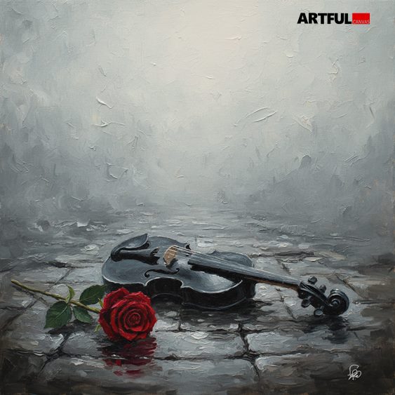 Silent Symphony - Violin & Rose Art Print