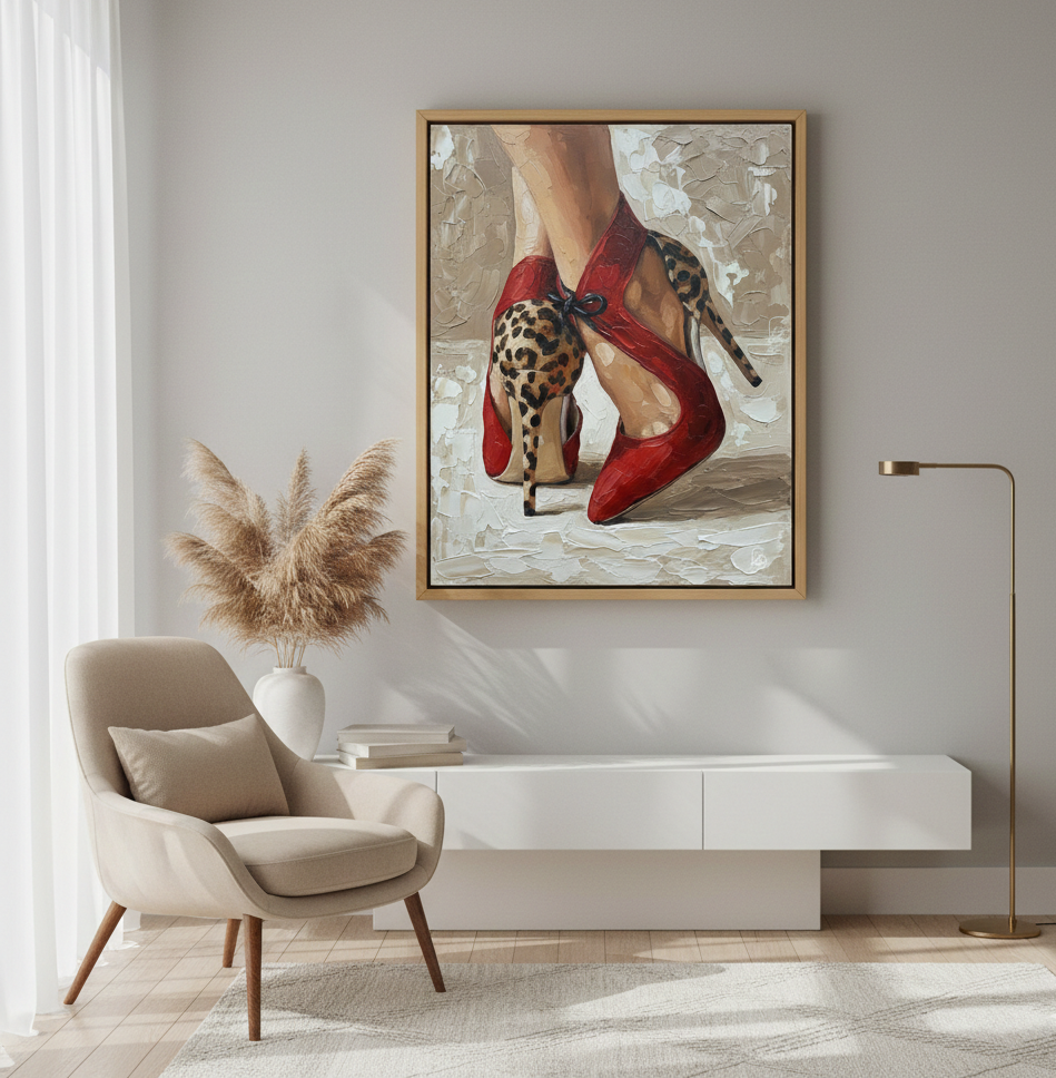 Wild Elegance - Red & Leopard Heels Art Print