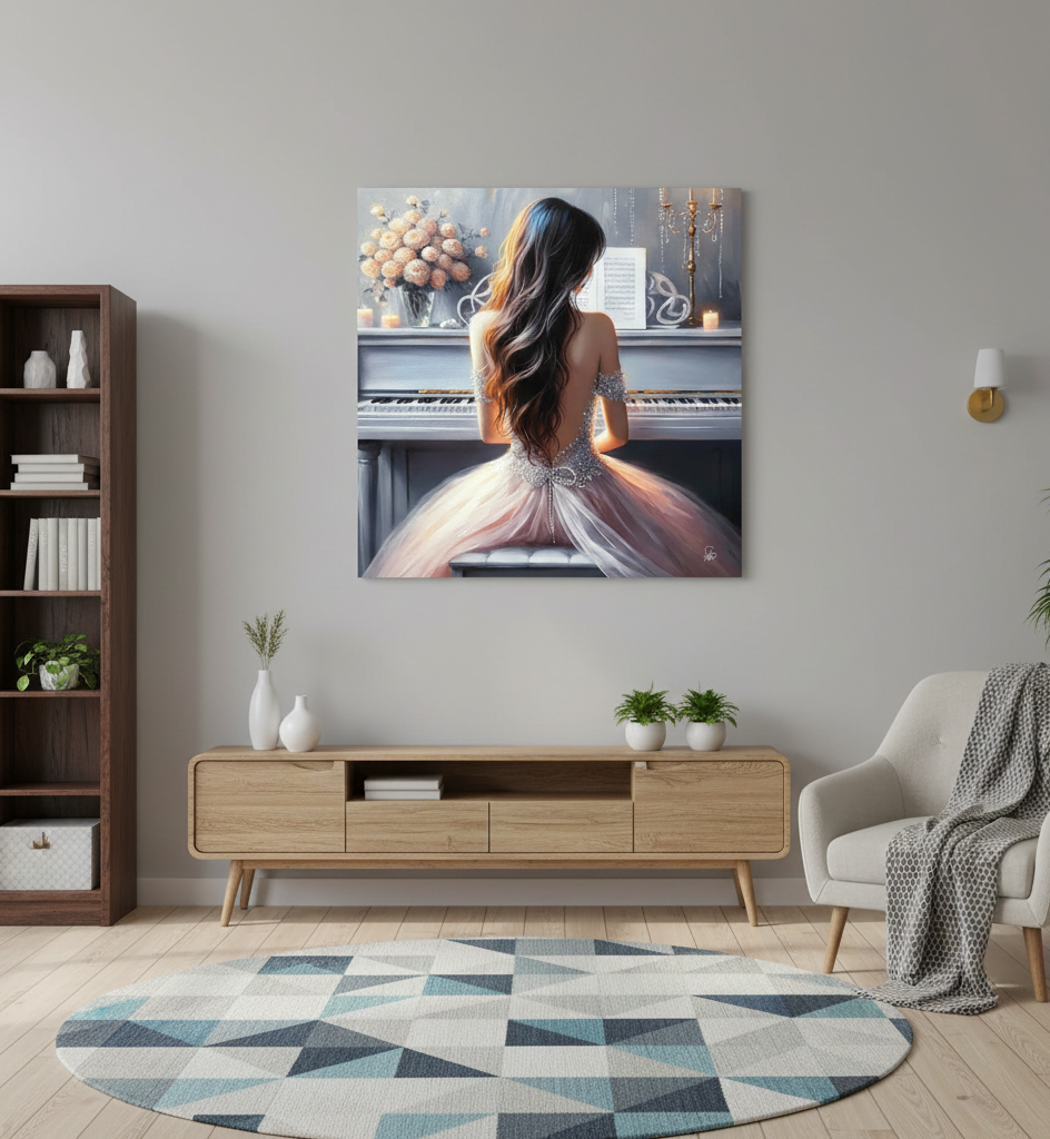 Ethereal Elegance at the Piano - Romantic Art Print