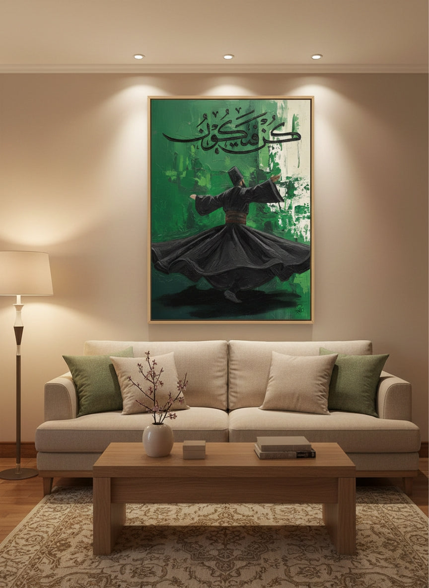 Sufi Dervish Art Print - Sacred Sema Dance with Calligraphy