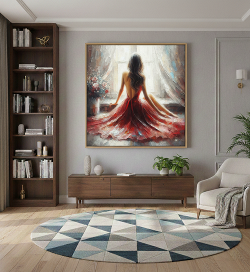 Crimson Reverie - Woman in Red Dress Art Print