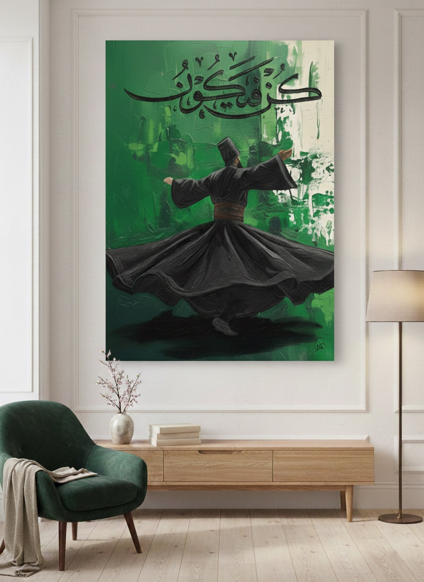 Sufi Dervish Art Print - Sacred Sema Dance with Calligraphy