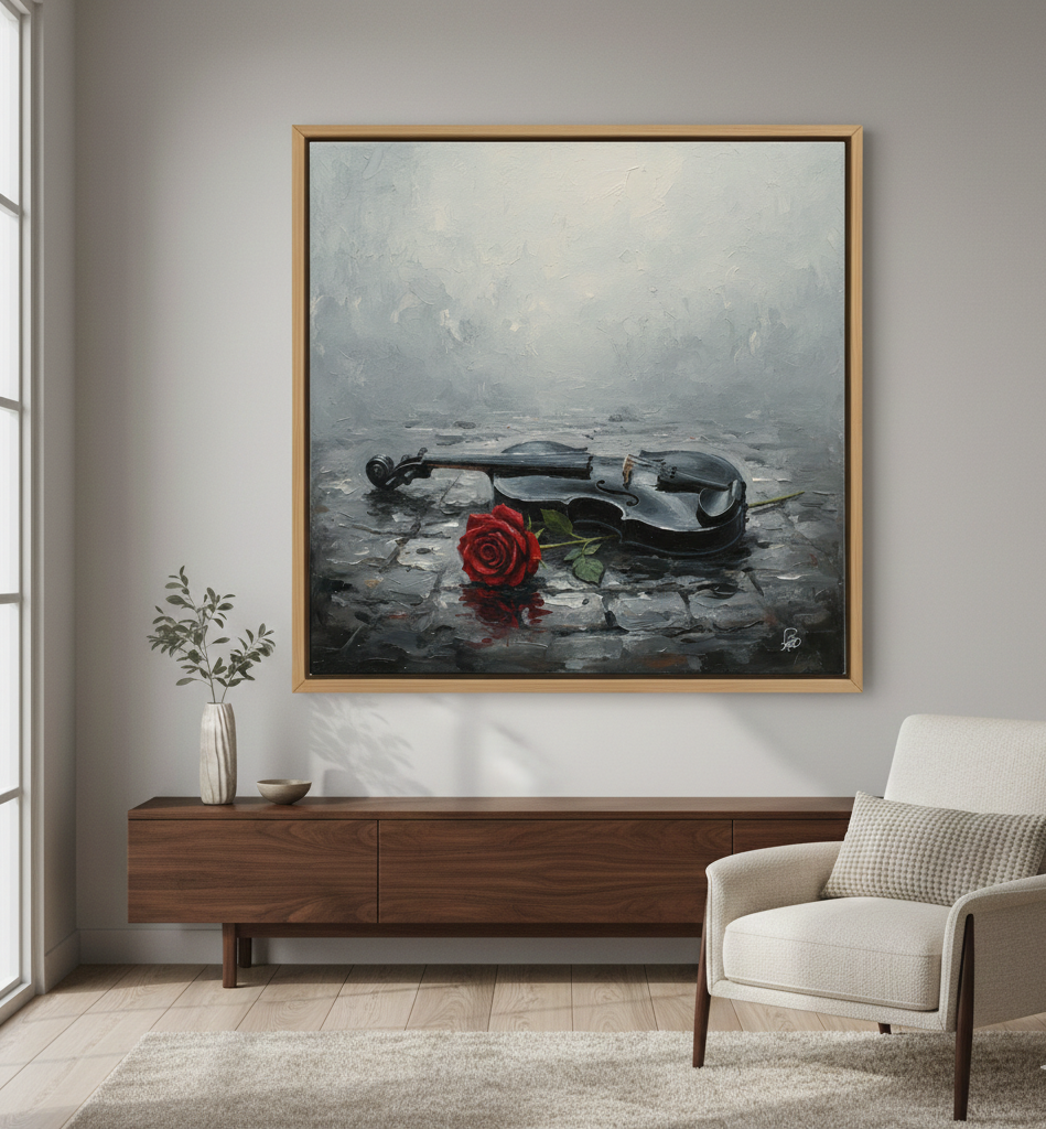 Melancholy Serenade - Violin & Rose Art Print