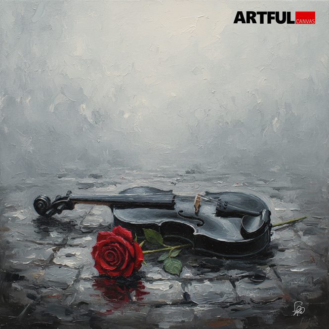 Rainy Reverie - Violin & Rose Art Print