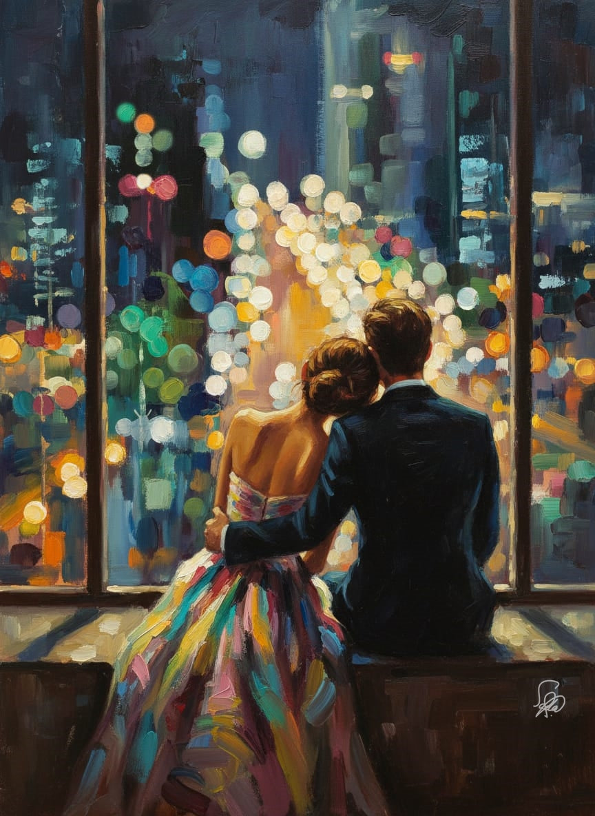 City Lights Romance – Oil Painting Print On Canvas
