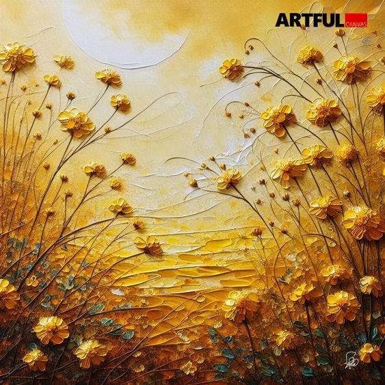 Golden Meadow Dreams - Textured Floral Art Print