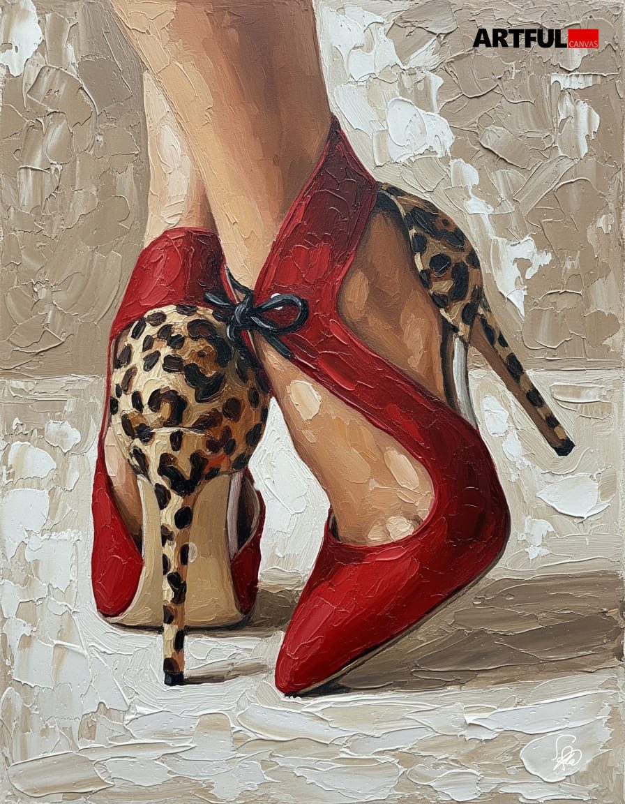 Wild Elegance - Red & Leopard Heels Art Print